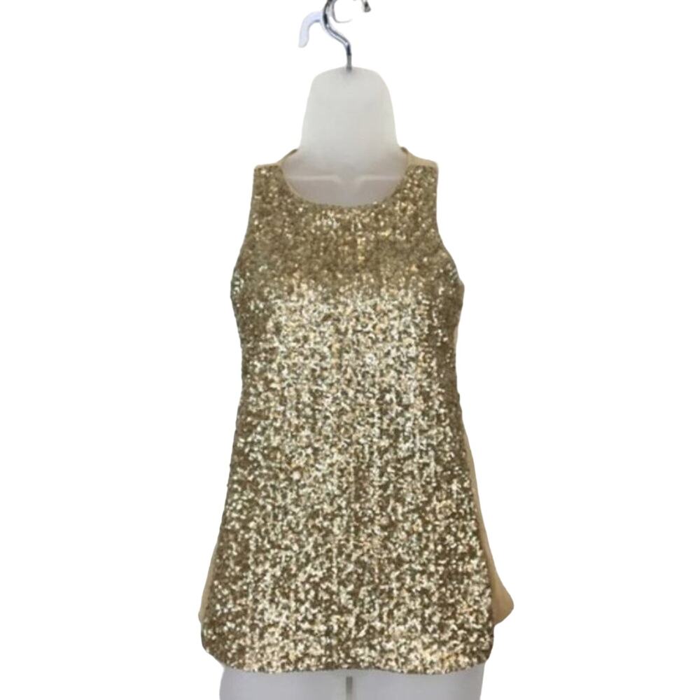 Express Tank Top Women's Gold Sequin Front Scoop Neck Sleeveless Size XS